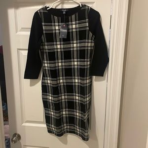 Chaps - Black and white plaid sweater dress